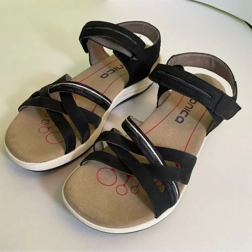 Biónica Nova black woven Nubuck leather Wedge sandals‎